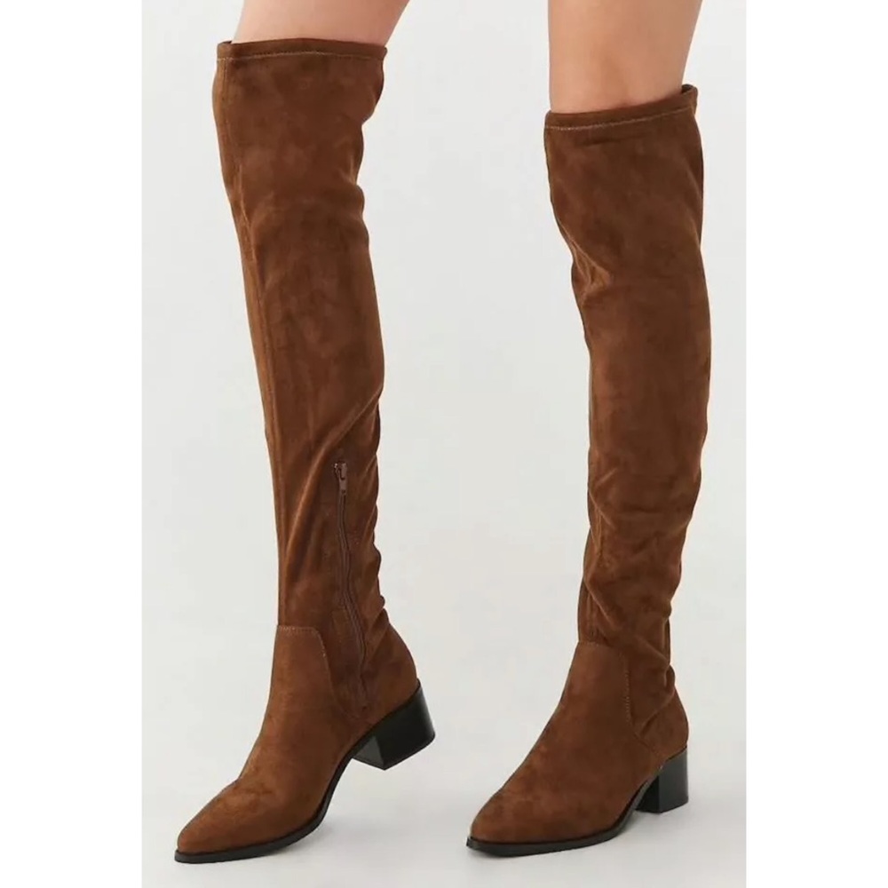 Forever 21 Over The Knee Brown Faux Suede Boots